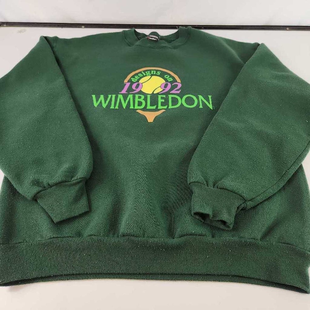 Vintage Mens Wimbledon 1992 Screen Stars Sweatshirt Green Embroidered Crew USA L
